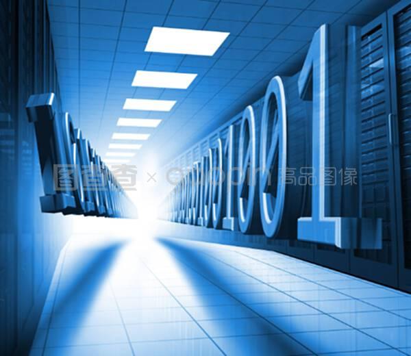數據中心的藍色二進制代碼 數據庫與計算機網絡服務的基石